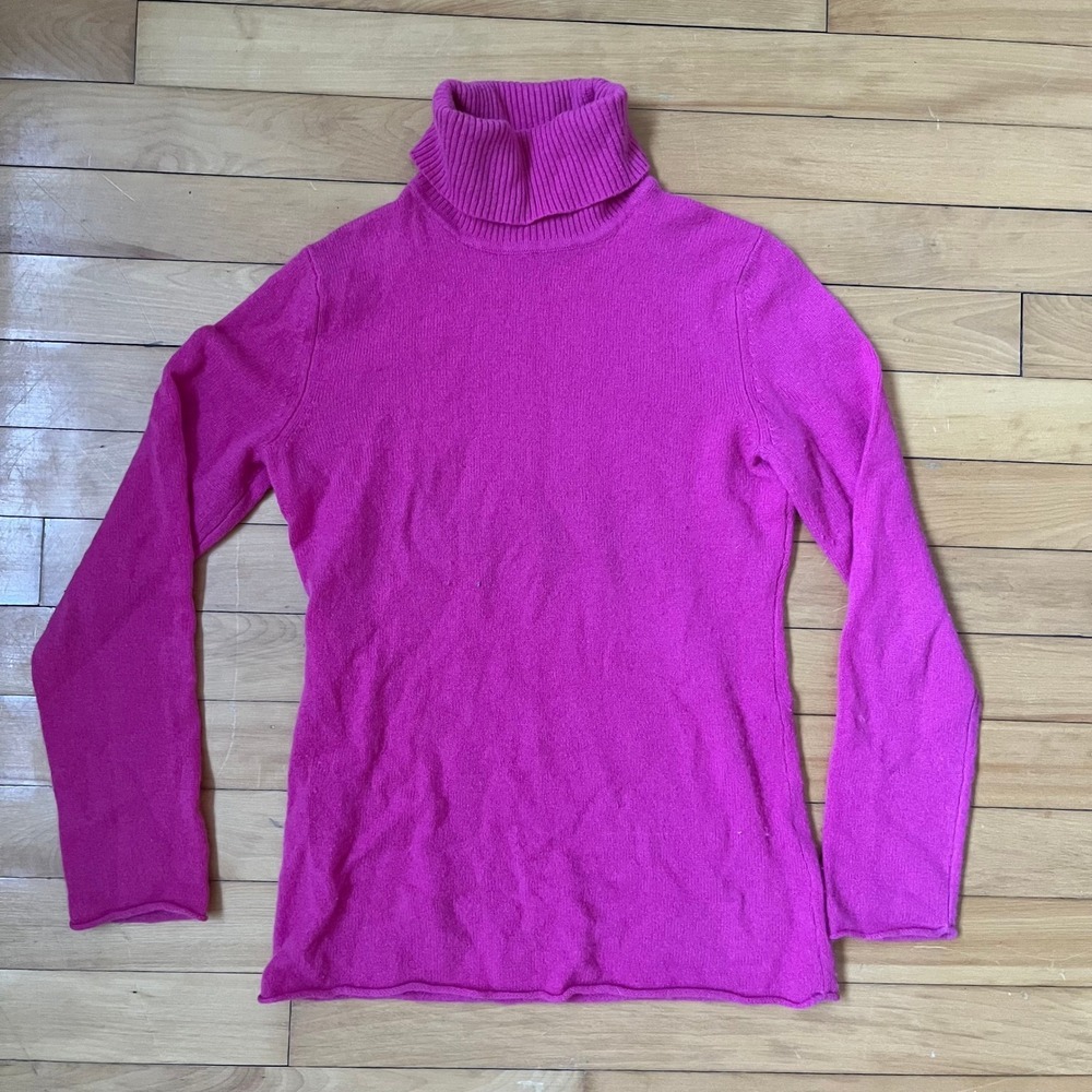 Lord & Taylor Cashmere Turtleneck Sweater Fuchsia Pink XS Long Sleeve Knit